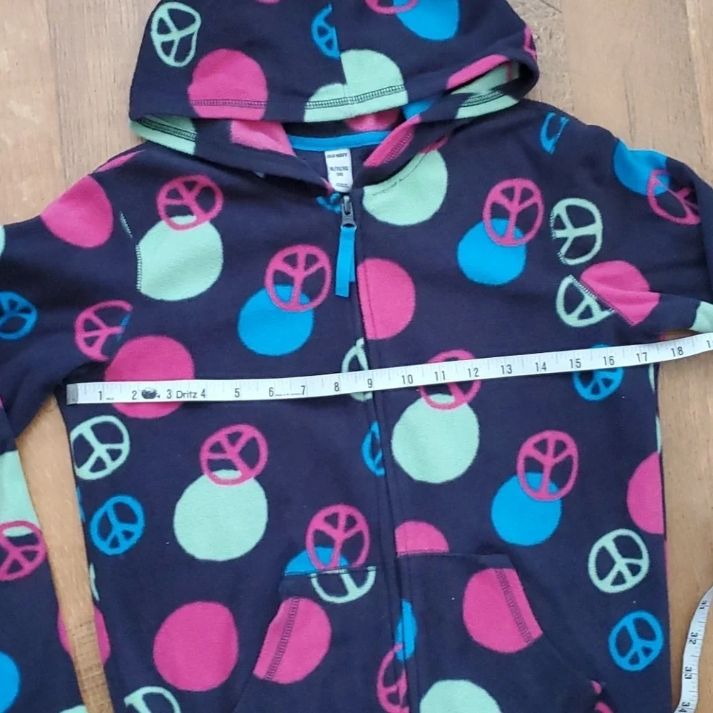 Old Navy‎ Girls Size 14 Lightweight Peace Sign Polka Dot Black Jacket
